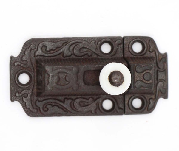 Victorian 3.375 in. Cast Iron Latch with Porcelain Knob | Olde Good Things