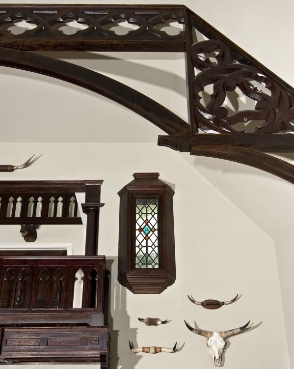 Gothic railing and stained glass