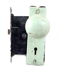 Bronze knob & mortise lock set with painted back plates