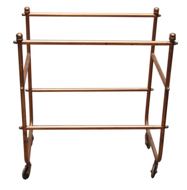 French Brass Tea Cart with Rose Colored Glass Shelves