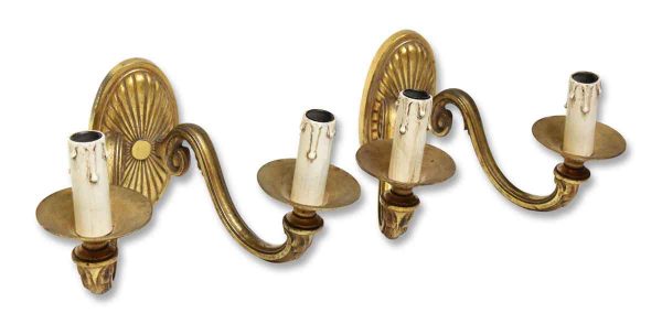 Gold Finished Pair of Bronze Sconces