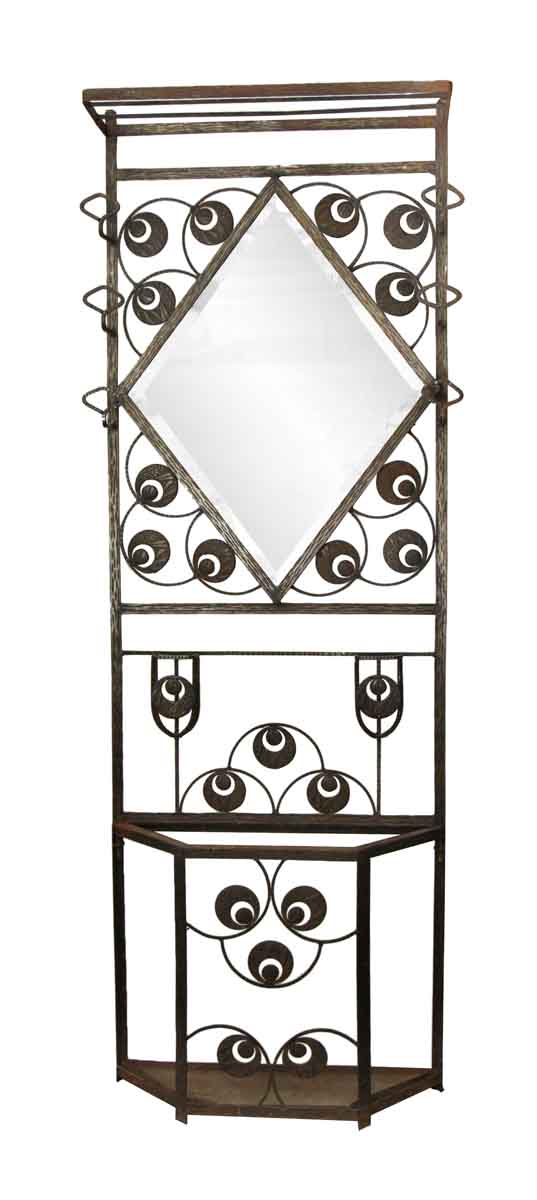 Wrought Iron Wall Rack with Mirror