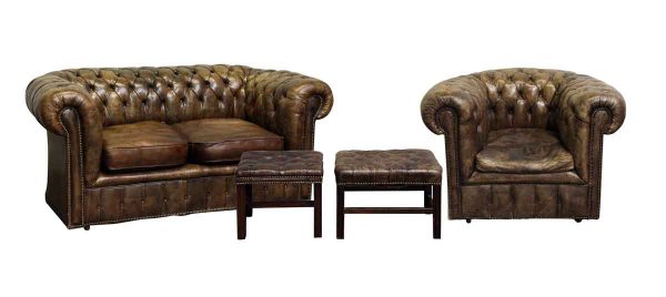 Brown Chesterfield Couch & Chair