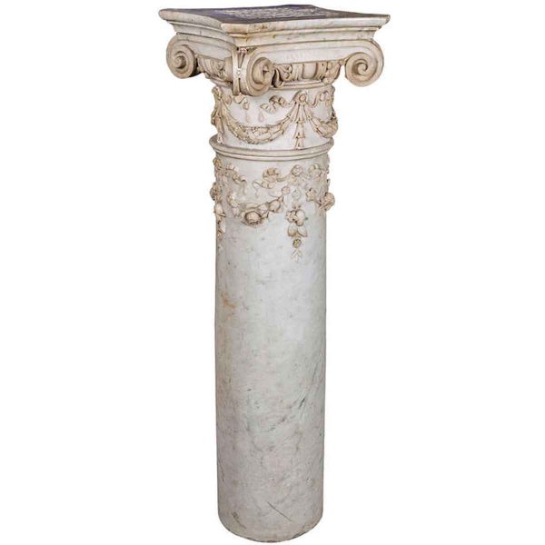 Carved Marble Column Pedestal with Ionic Capital