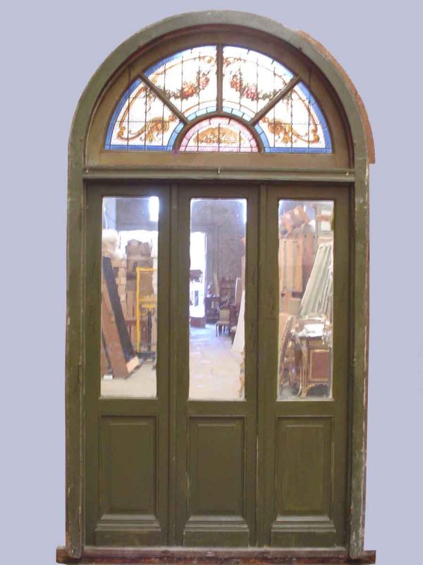 Arched Door with Stained Glass & Transom