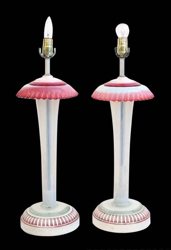 Pair of Pink and White Murano Glass Table Lamps