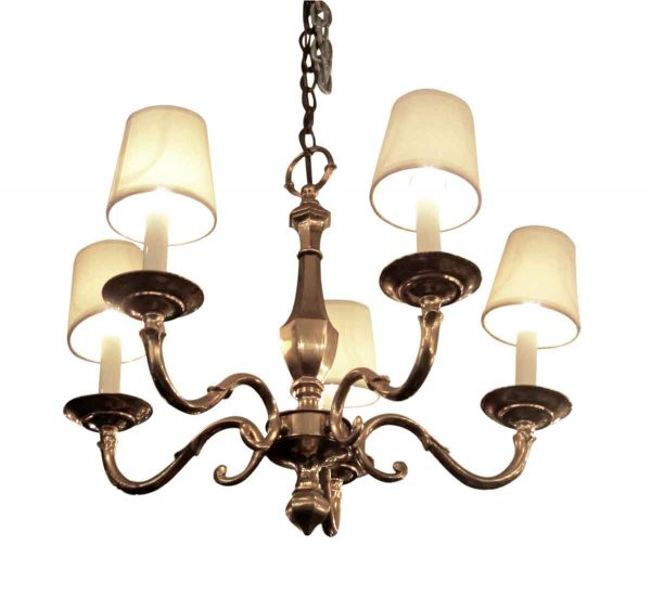 Four Arm Brass Chandelier with Shades