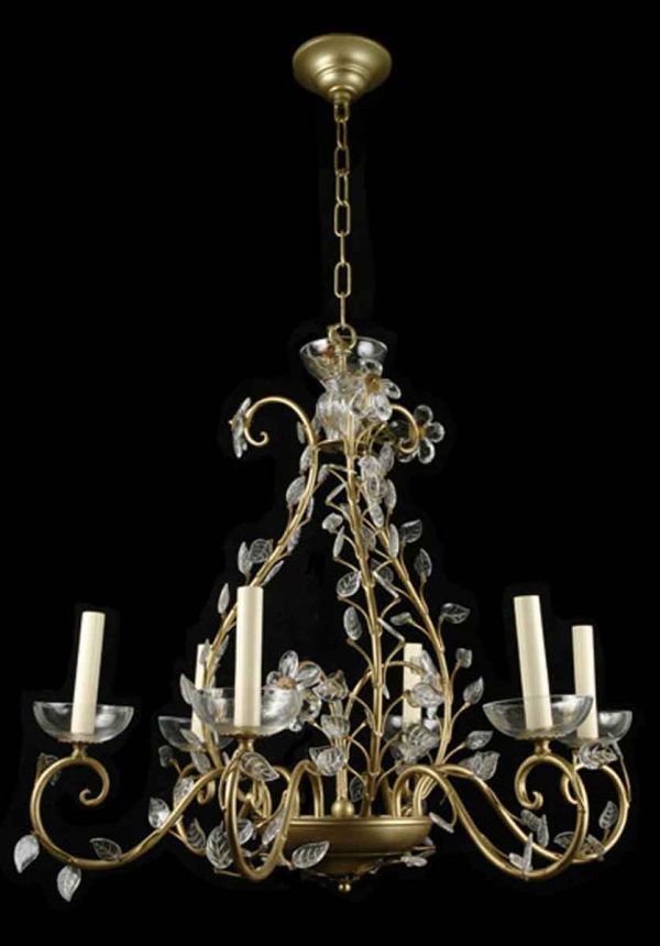 Italian Gold Leaf Chandelier with Crystal Leaves