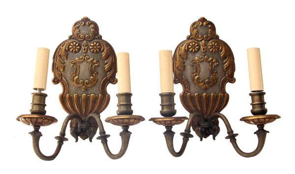 Pair of Armorial Pewter & Gilt Sconces