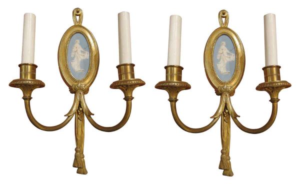 Pair of Wedgewood and Bronze Sconces