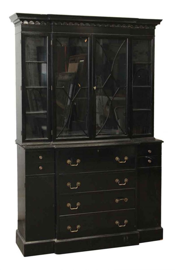 Black Wood Hutch with Eight Drawers