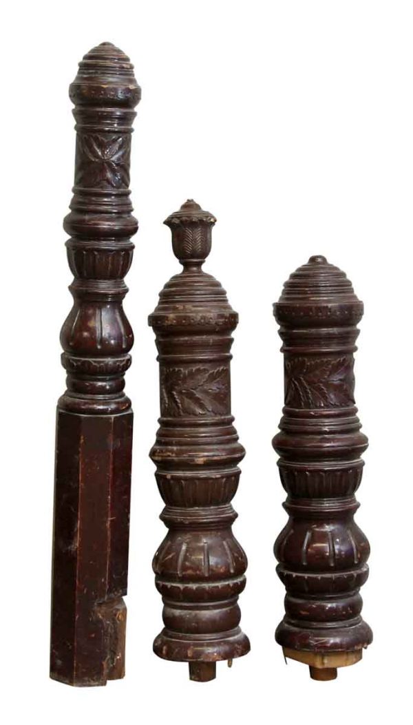 Set of Three Carved Wood Posts