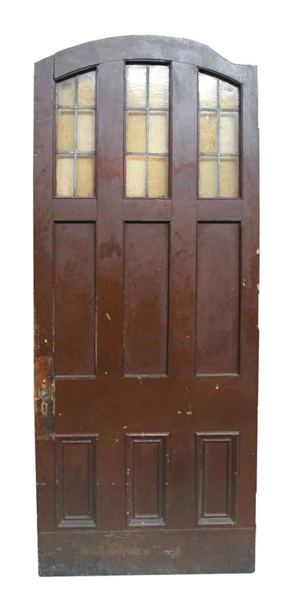 Arched Door with Panels & Leaded Amber Stained Glass Lites