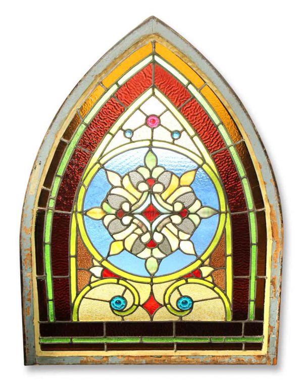 Wreath Design Stained Glass Arched Window