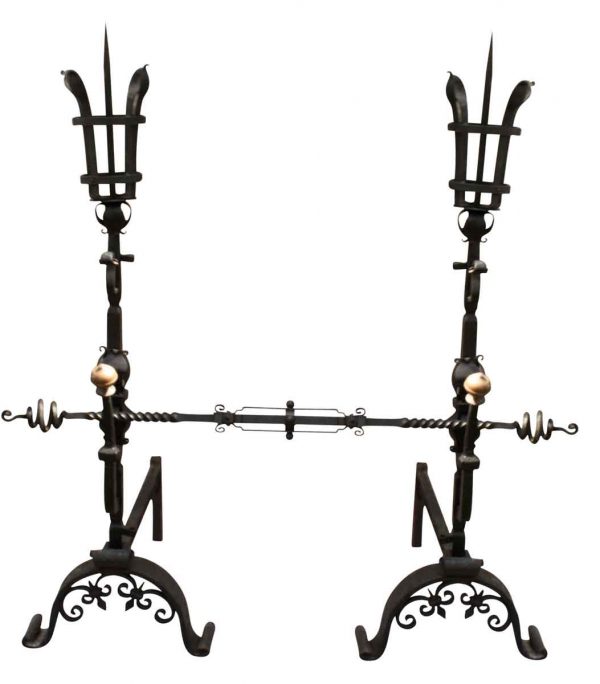 Pair of Wrought Iron Figural Large Andirons