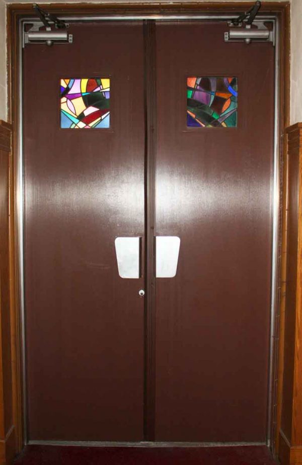 Ribbed Aluminum Clad Entry Doors with Stained Glass Windows