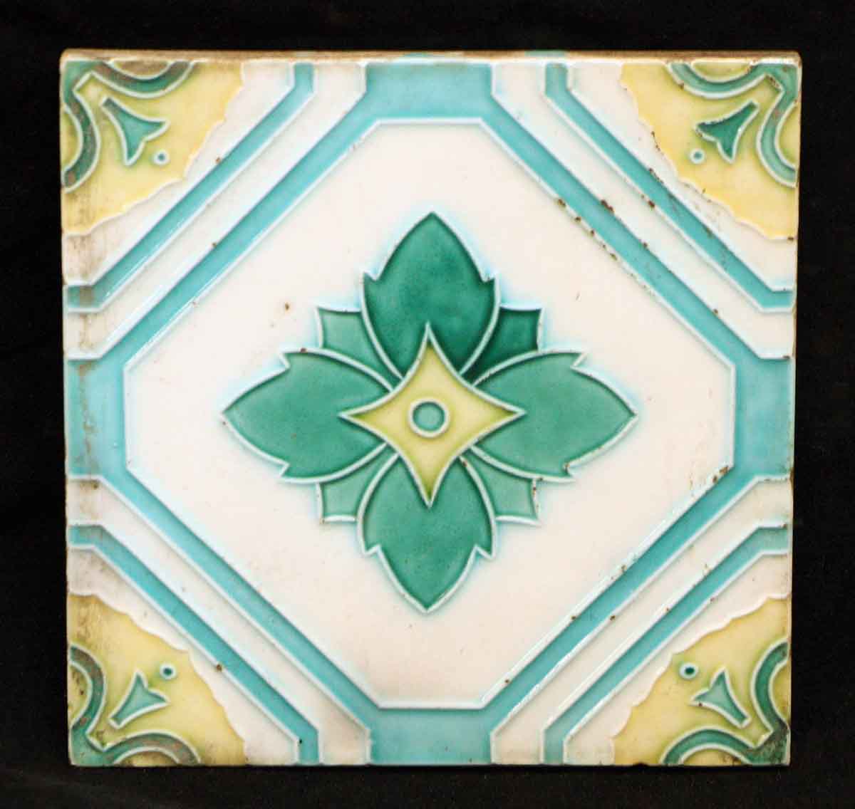 Salvaged Green & White Floral Tile