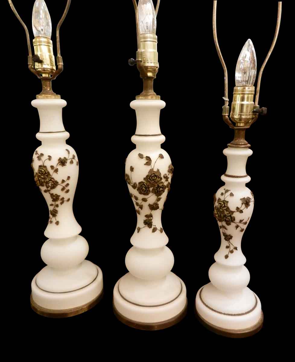 Set of Three White Floral Lamps