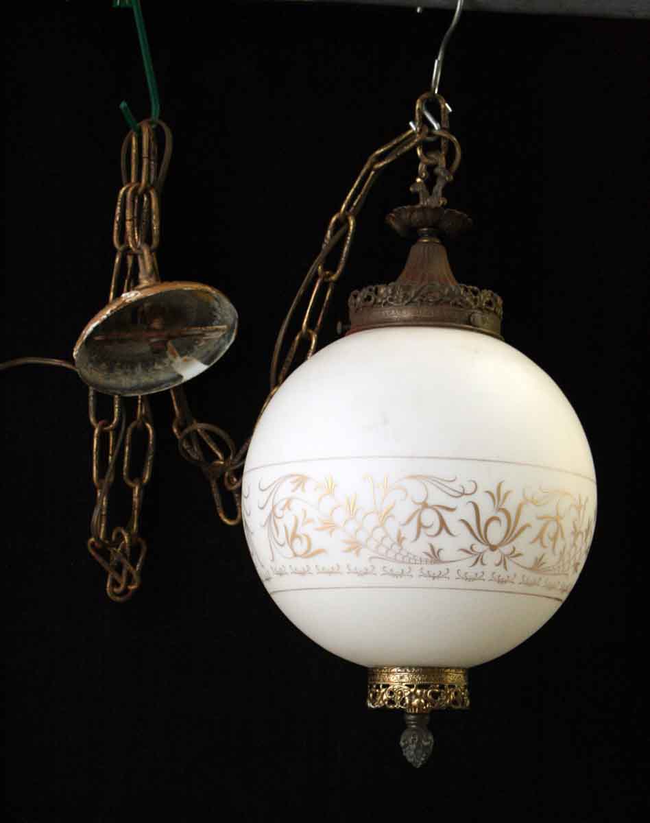 1970s Swag Glass Globe Light with Ornate Gold Detail