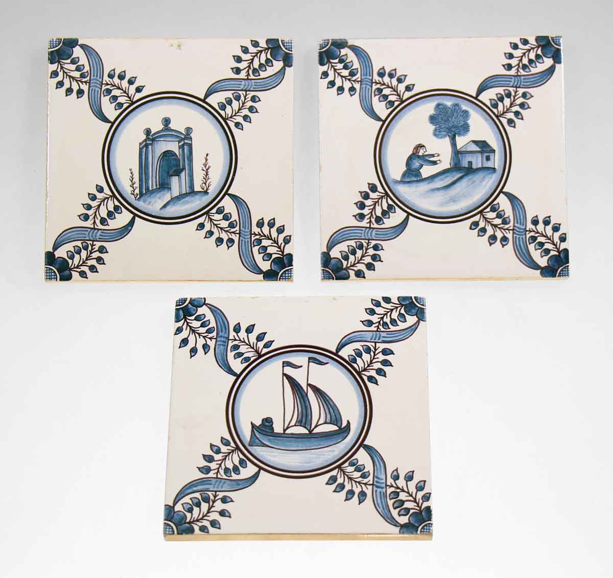 Set of Three Blue Decorative Tiles