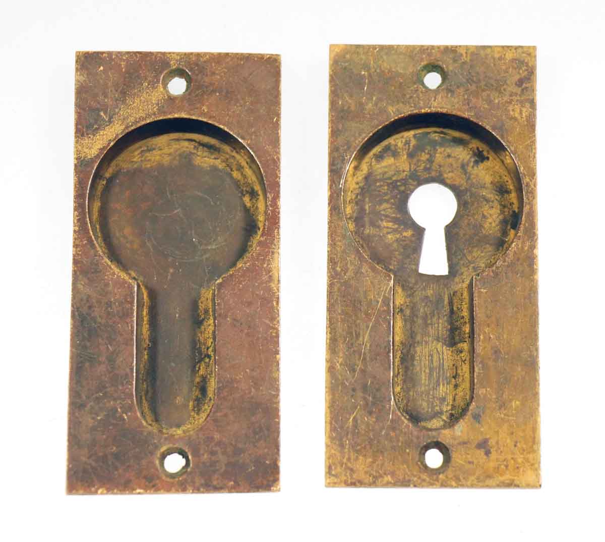 Set of Two Antique Solid Brass Pocket Door Handles
