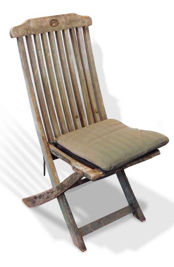 Set of Six Weathered Wooden Folding Chairs