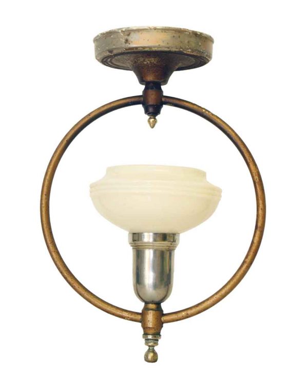 Hanging Brass Fixture with Milk Glass