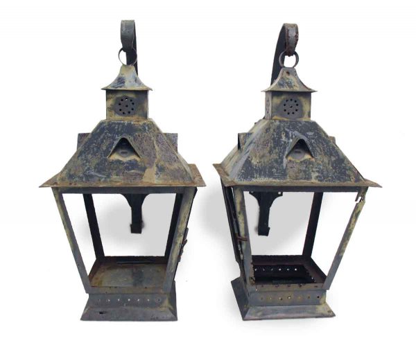 Pair of Large Exterior Copper Lantern Sconces