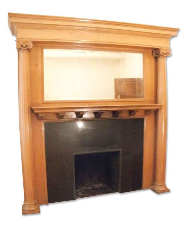 Oversized Oak Wood Mantel with Fluted Columns