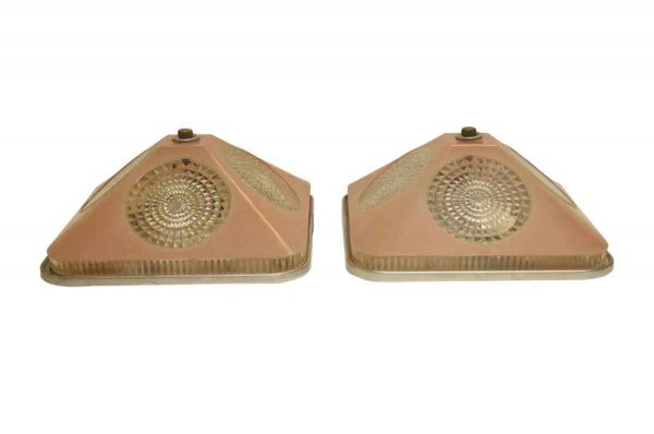 Pair of Pink & Clear Glass Flush Mount Fixtures