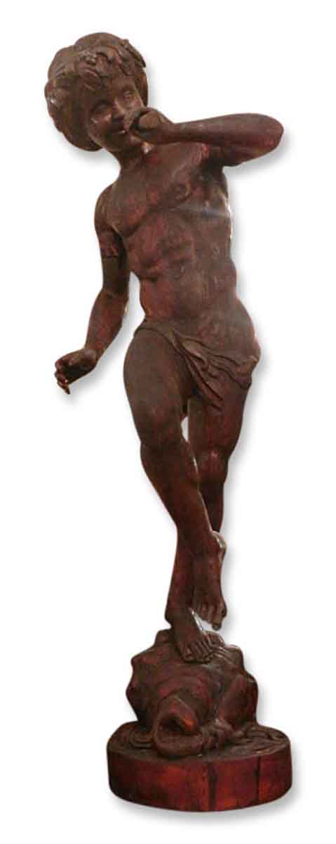 Hand Carved Antique Wooden Statue of Faun