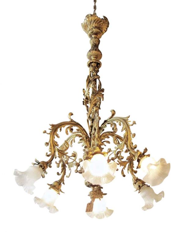 Floral French Bronze Chandelier with Six Down Lights