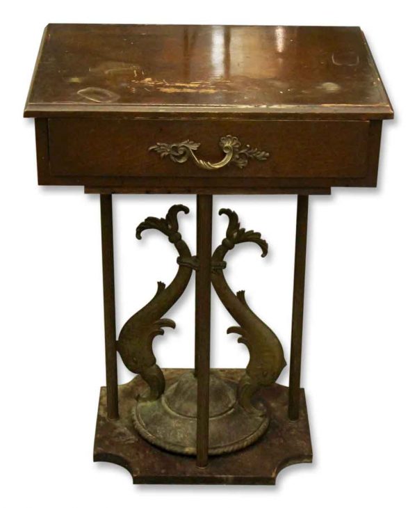 Wooden & Bronze Side Pedestal Table