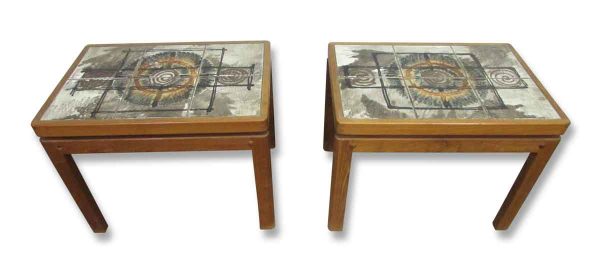 Cool Mid Century Tile Top Wooden Side Tables