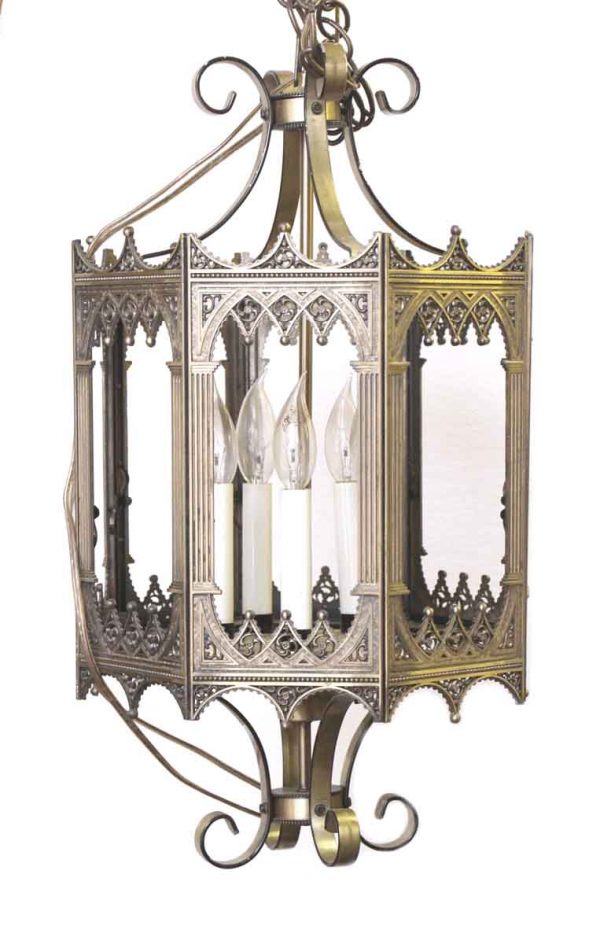 Cast Brass Hanging Lantern with Decorative Detail