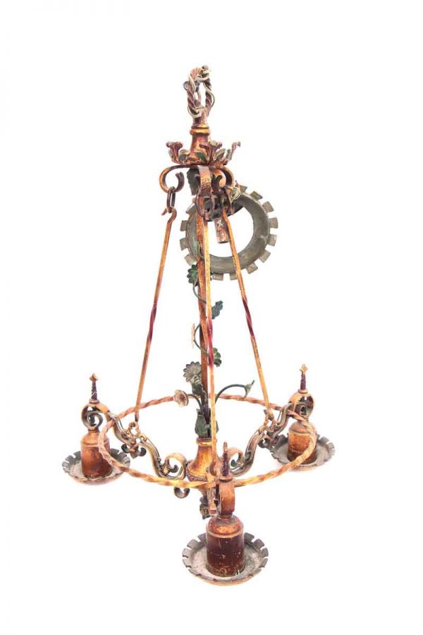 Down Light Chandelier with Hand Painted Floral Details