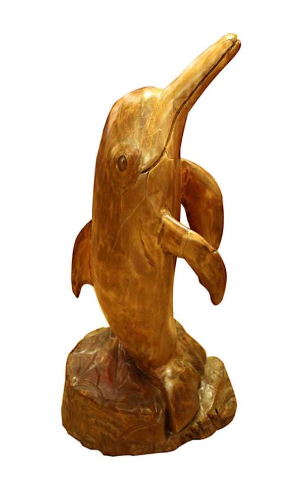 Carved Wood Statue of a Dolphin