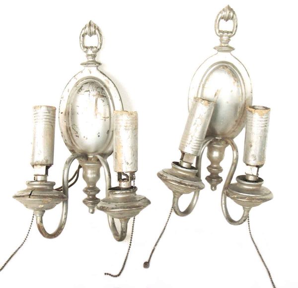 Simple Colonial Two Arm Brass Sconces