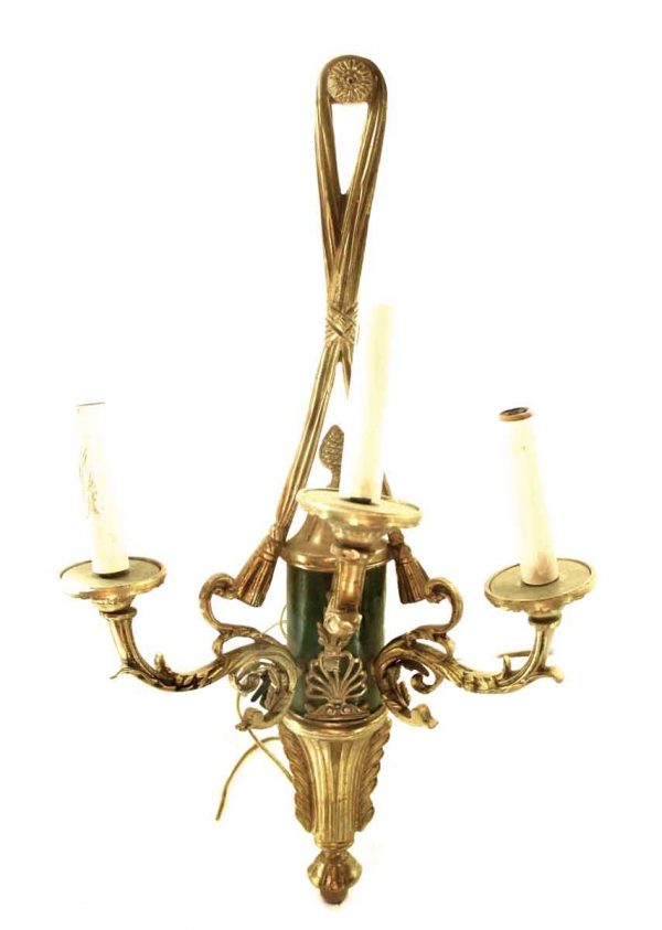 Pair of Highly Ornate Three Armed Brass Sconces