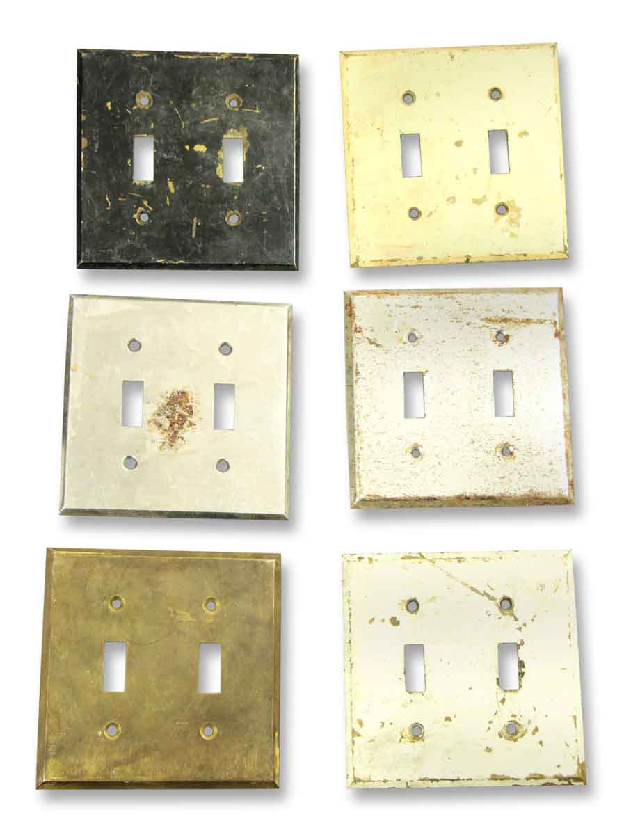 Set of Six Worn Plain Two Light Switch Covers Olde Good Things