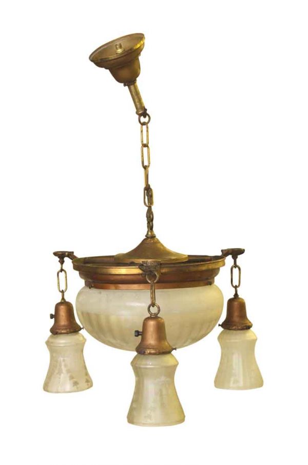 Victorian Opalescent Dome Light with Three Glass Down Lights