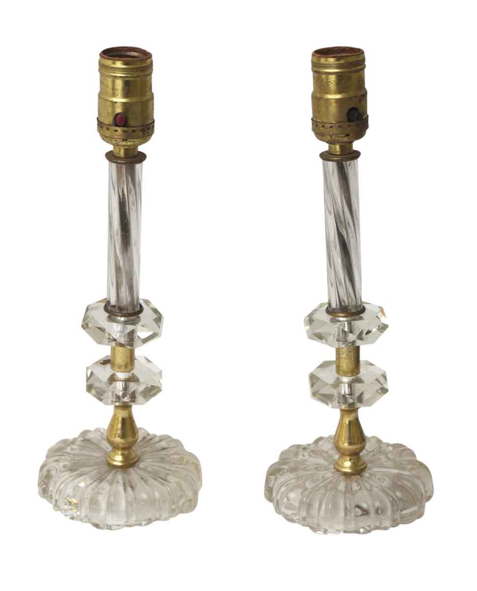 Pair of Glass Vanity Table Lamps with Round Base | Olde Good Things
