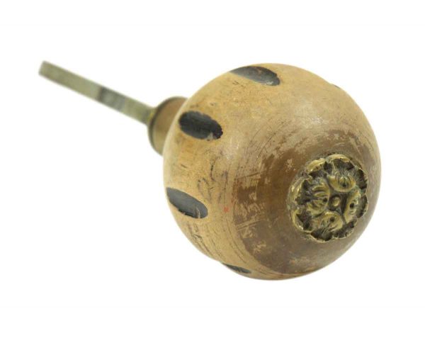 Unique Single Wooden Knob with Ornate Brass Detail
