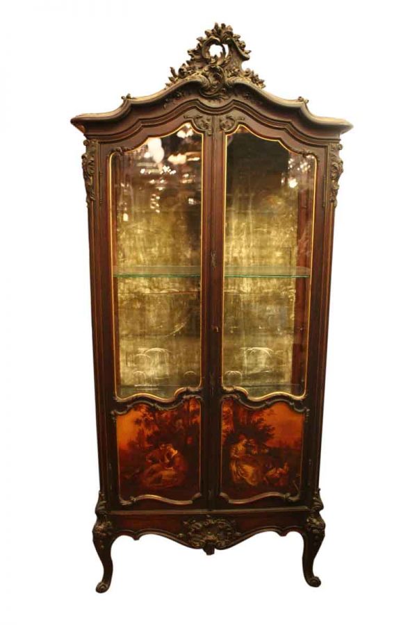 Louis Xv Style French Vitrine with Painted Panels