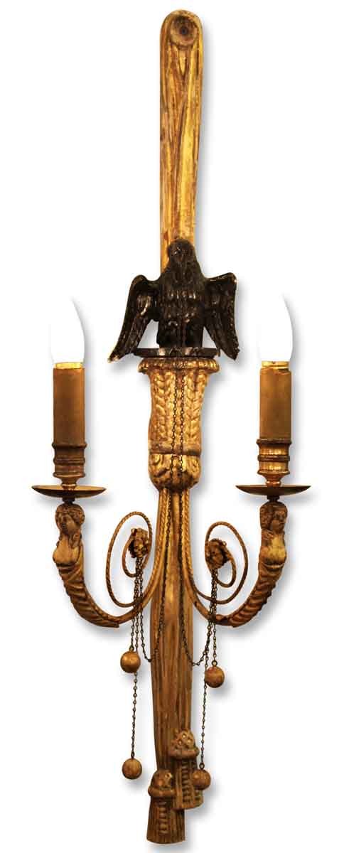 1930s Pair of Carved Gilt Wood Eagle Sconces