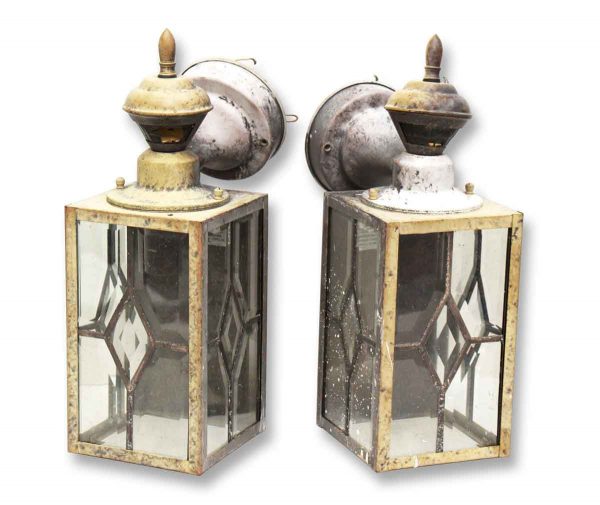 Brass Lantern Sconces with Beveled Glass