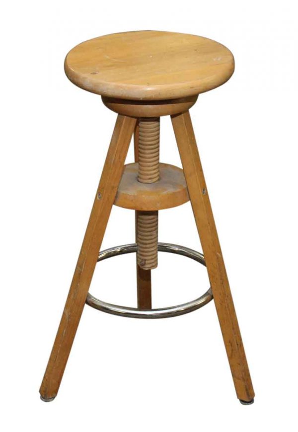 Vintage Wooden Stool with Adjustable Height
