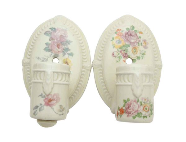 Pair of Pretty Floral Porcelain Bathroom Sconces