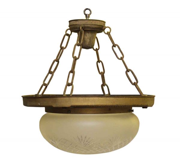 Turn of the Century Etched Glass Hanging Pendant Light