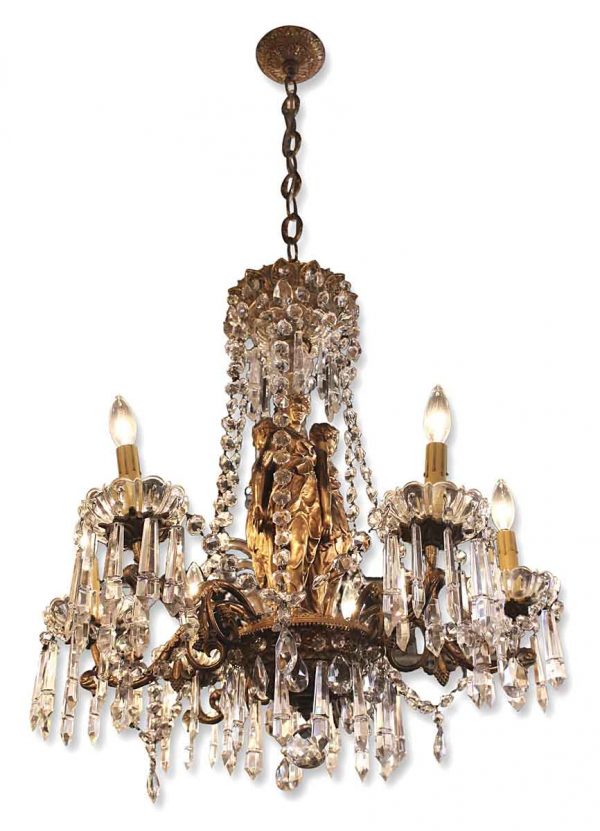 Empire Style Bronze and Crystal Figural Chandelier